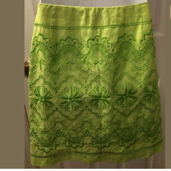 ETCETERA Lime green Eyelet Skirt Linen Cotton Mini - Picture 3 of 5